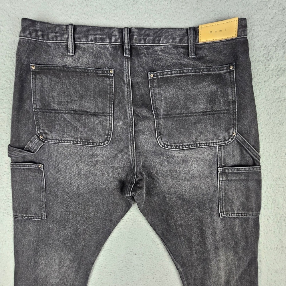 MNML Carpenter Jeans Men 37x28.5 Black Double Knee Utility Workwear Denim Pants - Picture 3 of 7